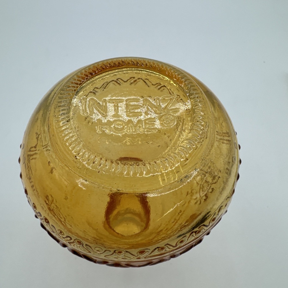 Vintage Intenz Home Amber Pressed Glass Bud Vase Honey Glass Embossed 5" Decor - Picture 4 of 6